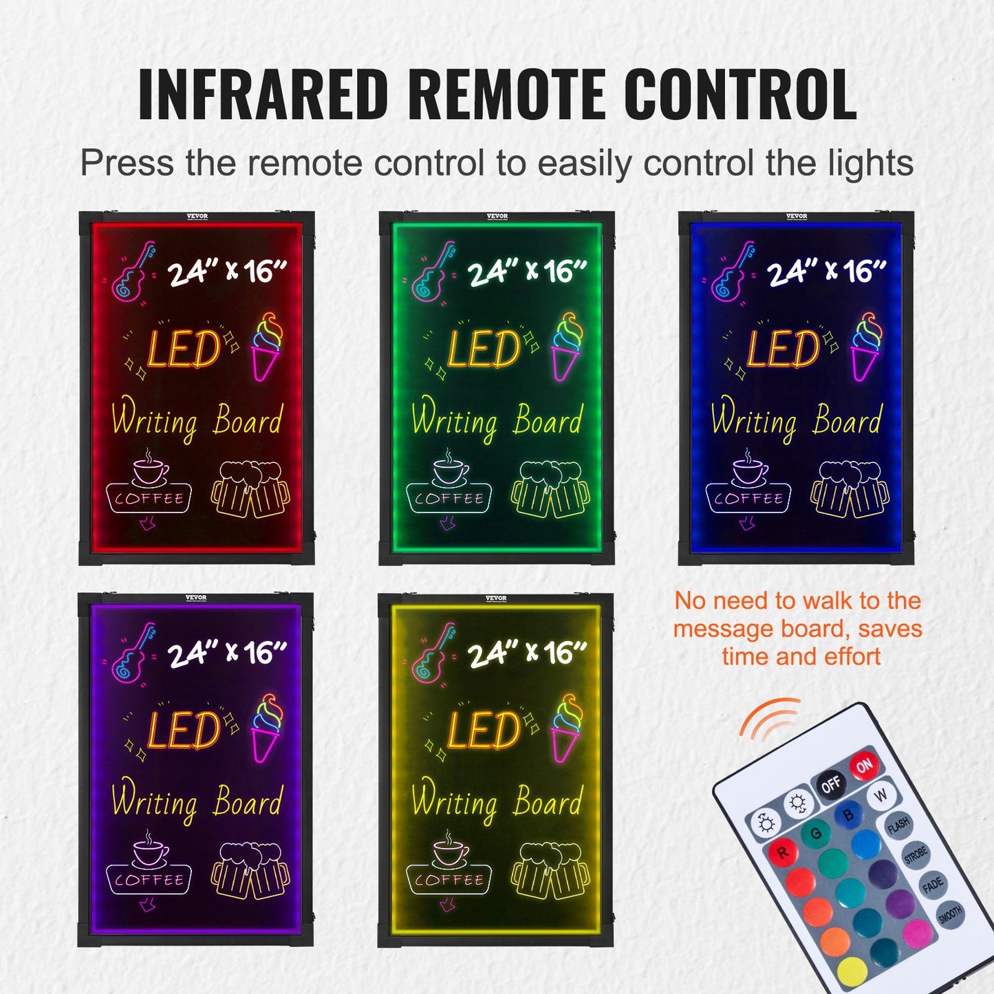 LED Message Writing Board, 24"x16" Illuminated Erasable Lighted Chalkboard, Neon Effect Menu Sign Board, Drawing Board with 8 Fluorescent Chalk Markers and Remote Tested to UL Standards