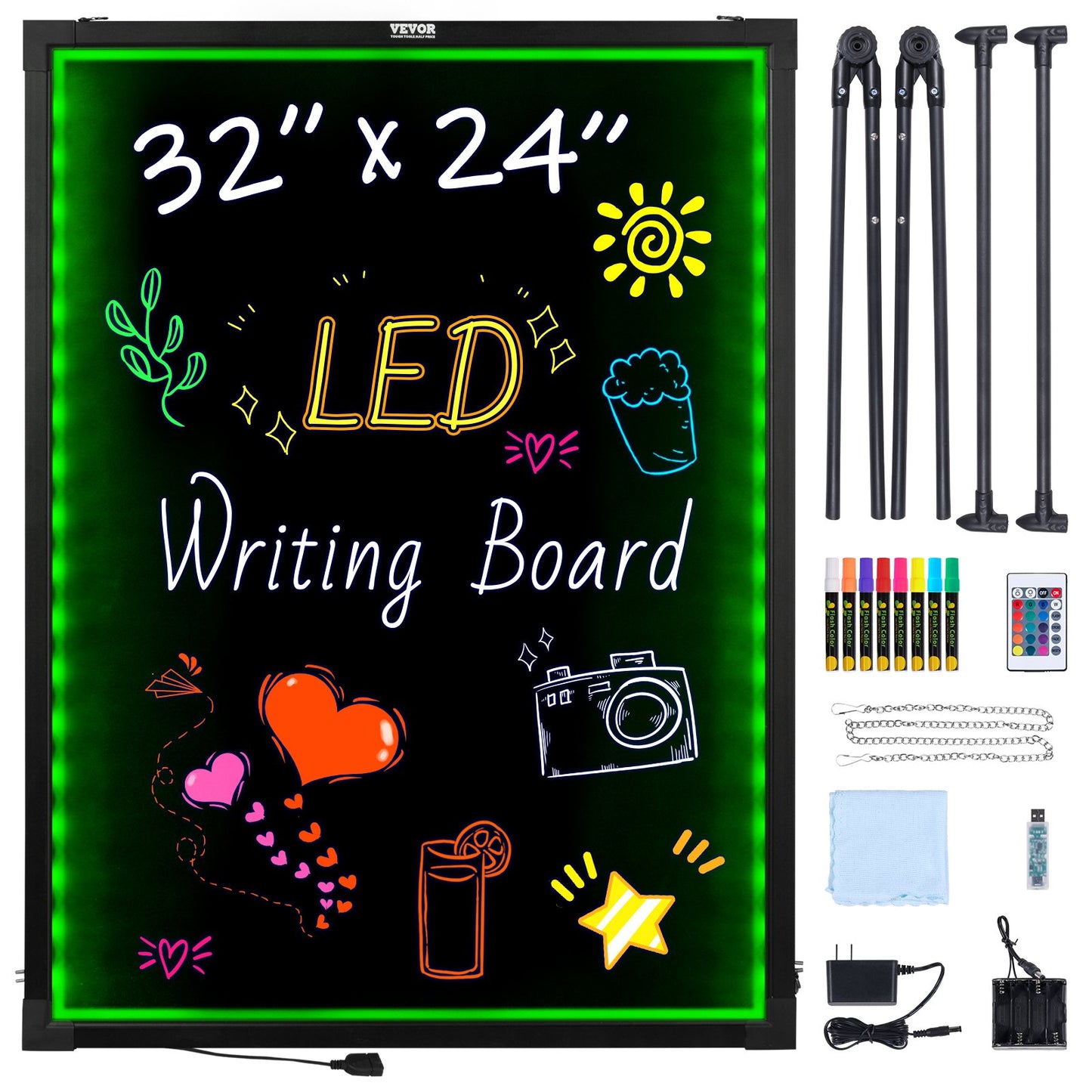 LED-Nachrichtenschreibtafel, 81,3 x 61 cm, beleuchtet, löschbar, beleuchtete Tafel