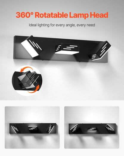 3-Light LED Modern Vanity Light Fixtures, 19.69-Inch, Black Finish Bathroom Wall Lighting Fixture Over Mirror, with IP44 Waterproof, for Bathroom, Living Room, Bedroom, Hallway, Cool White 6000K