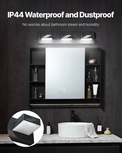 3-Light LED Modern Vanity Light Fixtures, 19.69-Inch, Black Finish Bathroom Wall Lighting Fixture Over Mirror, with IP44 Waterproof, for Bathroom, Living Room, Bedroom, Hallway, Cool White 6000K