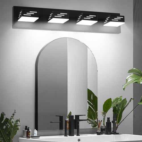 4-Light LED Modern Vanity Light Fixtures, 25.59-Inch, Black Finish Bathroom Wall Lighting Fixture Over Mirror, with IP44 Waterproof, for Bathroom, Living Room, Bedroom, Hallway, Cool White 6000K