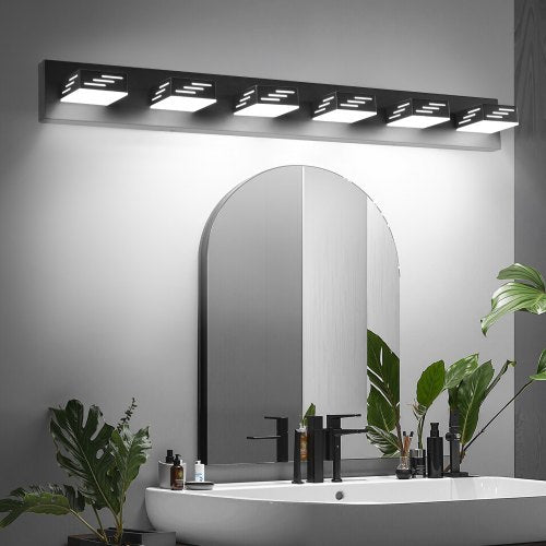 6-Light LED Modern Vanity Light Fixtures, 40.35-Inch, Black Finish Bathroom Wall Lighting Fixture Over Mirror, with IP44 Waterproof, for Bathroom, Living Room, Bedroom, Hallway, Cool White 6000K