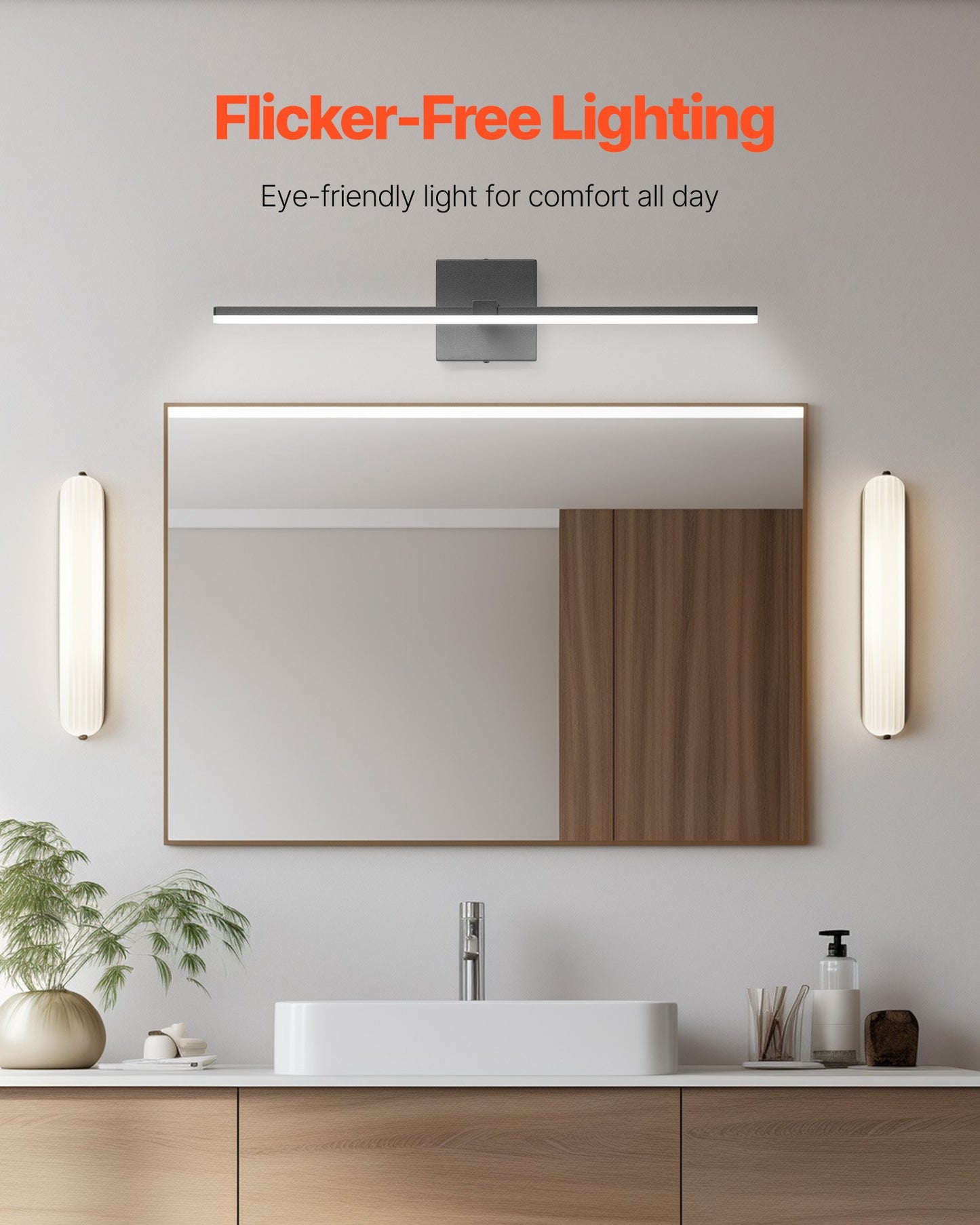 Bathroom Vanity Light Bar, 24.02-Inch, LED Modern Light Fixture Over Mirror, with 360° Rotatable, IP44 Waterproof, 18W, 6000K, Wall Lighting for Bathroom, Living Room, Bedroom, Hallway, Black
