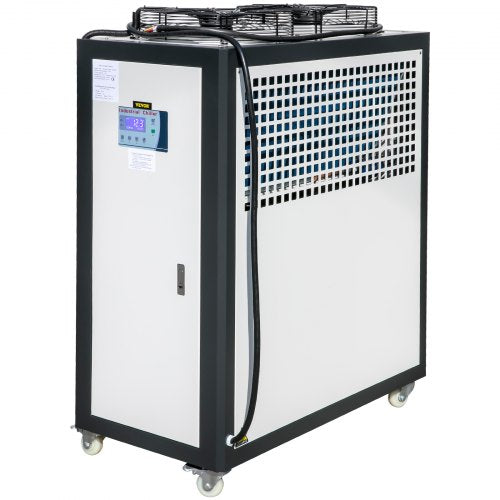 Air Cooled Water Chiller 5 Ton Portable, 5Hp 53L Tank Industrial Chiller, Finned Condenser w/Micro-Computer Control, 15KW Cooling Capacity Stainless Steel Tank Chiller Machine for Cooling Water