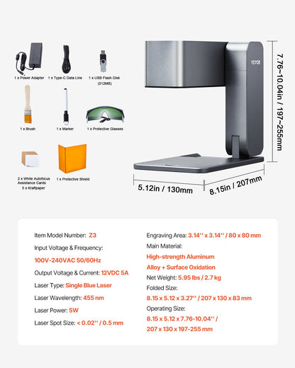 Bärbar Lasergravör 600 mm/s 5W Höghastighets Handhållen Gravyrmaskin 3,14'' X 3,14'' Gravyrarea Kompatibel med Android, Ios och Windows för metall Enkel Blå Laser Trä Läder Akrylfiber Smycken Glas