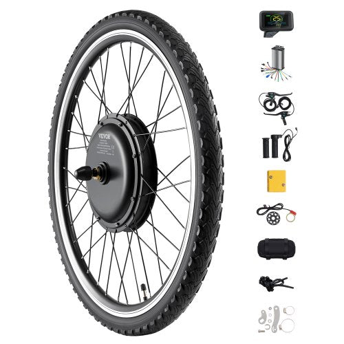 1000W Electric Bike Conversion Kit, 48V 420rpm 26" Front Wheel E-Bike Hub Motor Kit with Upgraded Speed Controller, Throttle Grip Kit, LCD Display, and PAS System for Road Bike