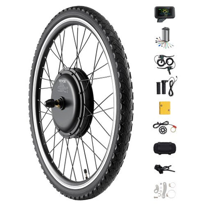 1000W Electric Bike Conversion Kit, 48V 420rpm 26" Front Wheel E-Bike Hub Motor Kit with Upgraded Speed Controller, Throttle Grip Kit, LCD Display, and PAS System for Road Bike