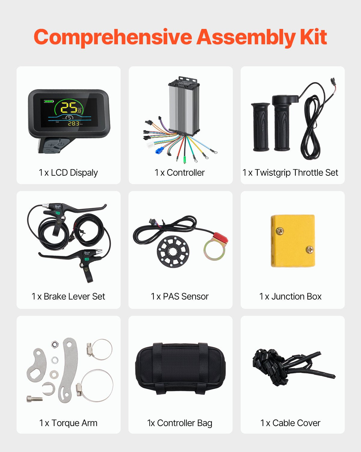 1000W Electric Bike Conversion Kit, 48V 420rpm 26" Front Wheel E-Bike Hub Motor Kit with Upgraded Speed Controller, Throttle Grip Kit, LCD Display, and PAS System for Road Bike