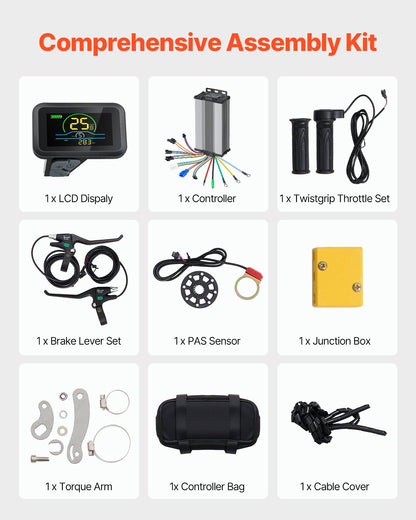 1000W Electric Bike Conversion Kit, 48V 420rpm 26" Front Wheel E-Bike Hub Motor Kit with Upgraded Speed Controller, Throttle Grip Kit, LCD Display, and PAS System for Road Bike