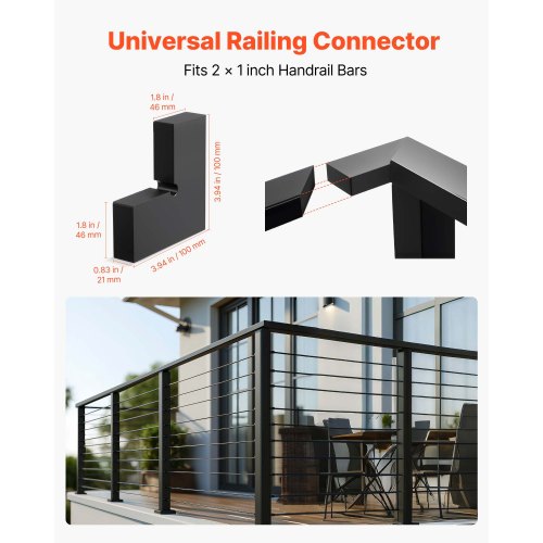 2-pack hörnkopplingar för ledstång, tillbehör till förlängningsräcken, POM-ledstångskopplingsbeslag för rektangulärt kabelräcke, kabelskena för däck utomhus, mattsvart, HT-05 |  EU