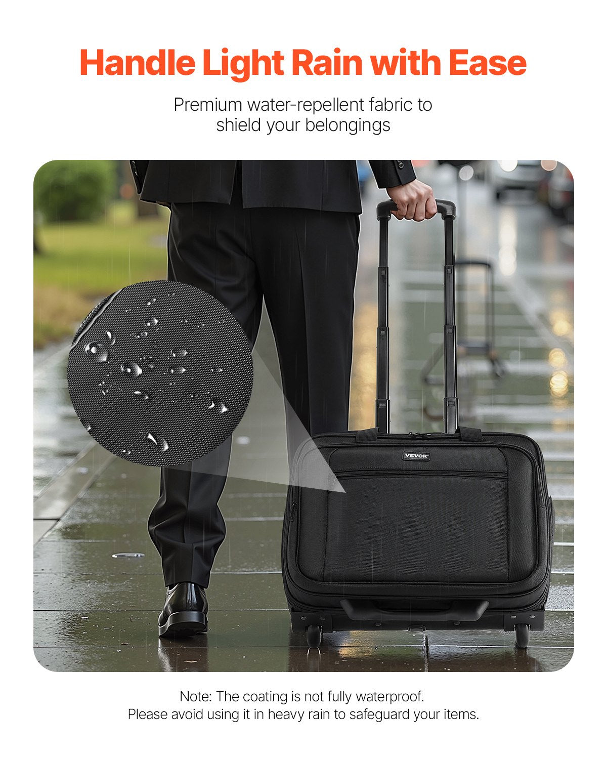 Rolling Laptop Bag, Fits Up to 15.6 Inch Laptop, Wheeled Briefcase, Roller Computer Tote Bag with Wheels & Telescoping Handle, Laptop Case for Work Travel Business Office, Women & Men (Black)