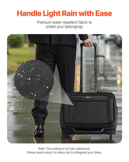 Rolling Laptop Bag, Fits Up to 15.6 Inch Laptop, Wheeled Briefcase, Roller Computer Tote Bag with Wheels & Telescoping Handle, Laptop Case for Work Travel Business Office, Women & Men (Black)