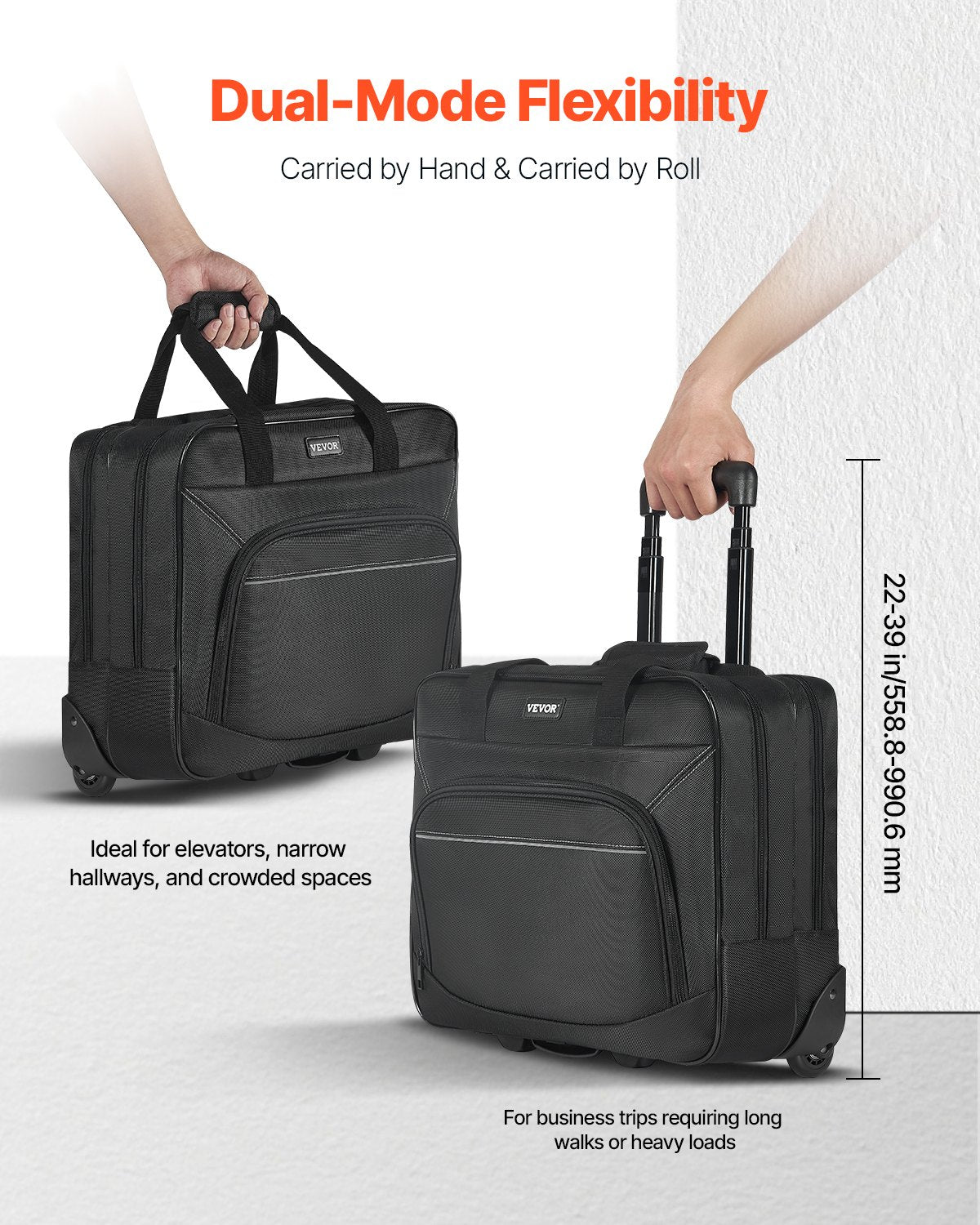 Rolling Laptop Bag, Fits Up to 15.6 Inch Laptop, Wheeled Briefcase, Roller Computer Tote Bag with Wheels & Telescoping Handle, Laptop Case for Work Travel Business Office, Women & Men (Black)