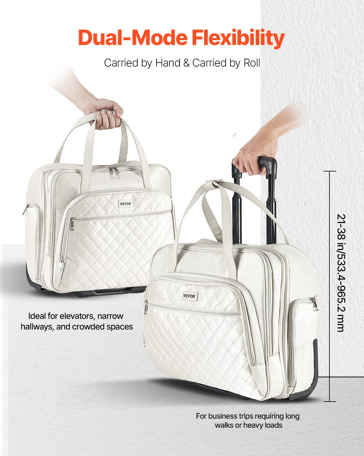 Rolling Laptop Bag, Fits Up to 15.6 Inch Laptop, Wheeled Briefcase, Roller Computer Tote Bag with 2 Fixed Wheels & Telescoping Handle, Laptop Case for Work Travel Business Office, Women Men