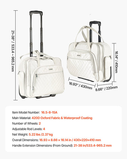 Rolling Laptop Bag, Fits Up to 15.6 Inch Laptop, Wheeled Briefcase, Roller Computer Tote Bag with 2 Fixed Wheels & Telescoping Handle, Laptop Case for Work Travel Business Office, Women Men