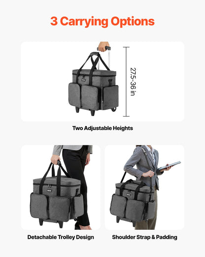 Rolling Laptop Bag, Fits Up to 15.6 Inch Laptop, Wheeled Briefcase, Teacher Roller Computer Tote Bag with Detachable Trolley & Telescopic Handle, Laptop Case for Work Travel, Women & Men (Gray)