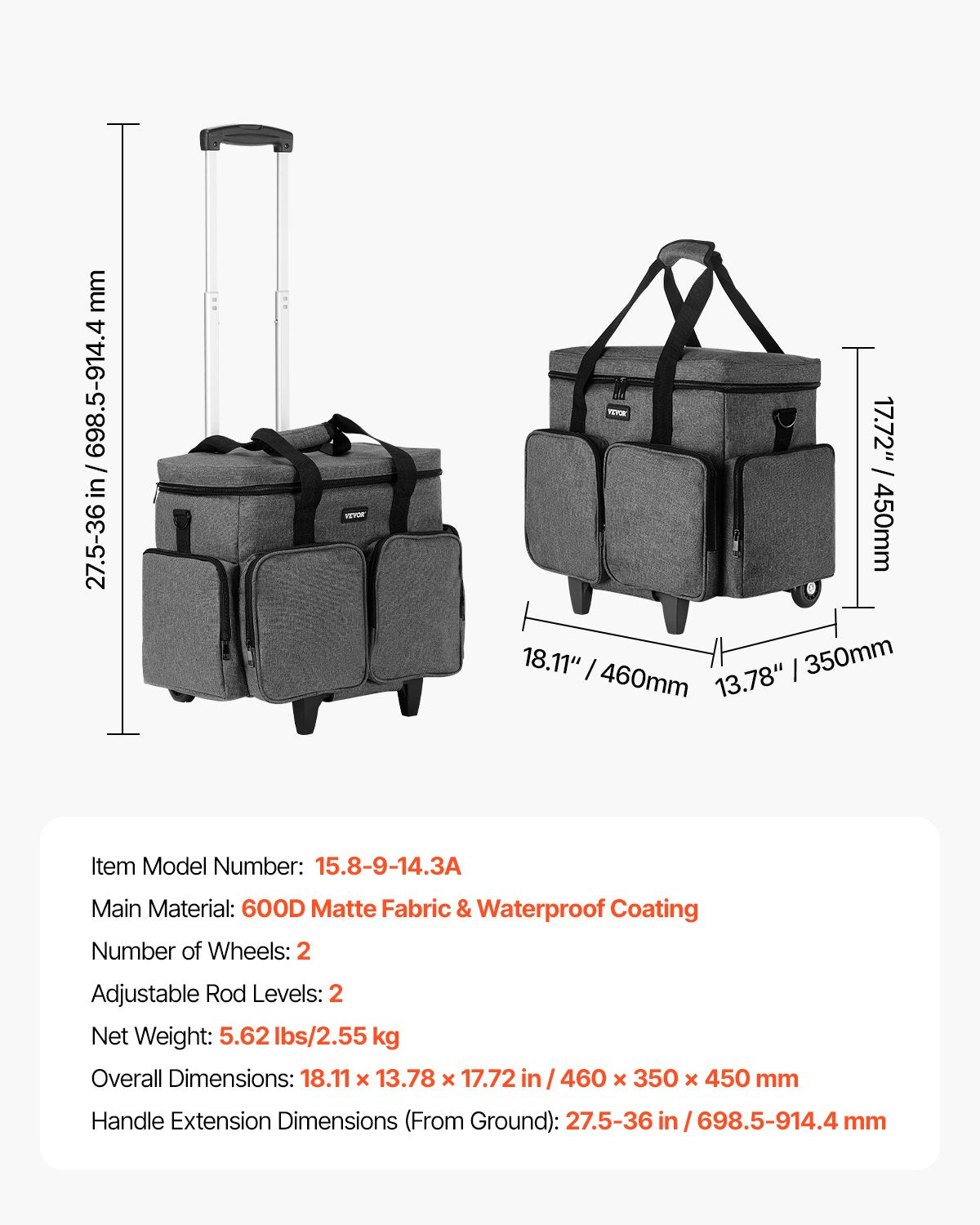 Rolling Laptop Bag, Fits Up to 15.6 Inch Laptop, Wheeled Briefcase, Teacher Roller Computer Tote Bag with Detachable Trolley & Telescopic Handle, Laptop Case for Work Travel, Women & Men (Gray)