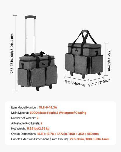 Rolling Laptop Bag, Fits Up to 15.6 Inch Laptop, Wheeled Briefcase, Teacher Roller Computer Tote Bag with Detachable Trolley & Telescopic Handle, Laptop Case for Work Travel, Women & Men (Gray)