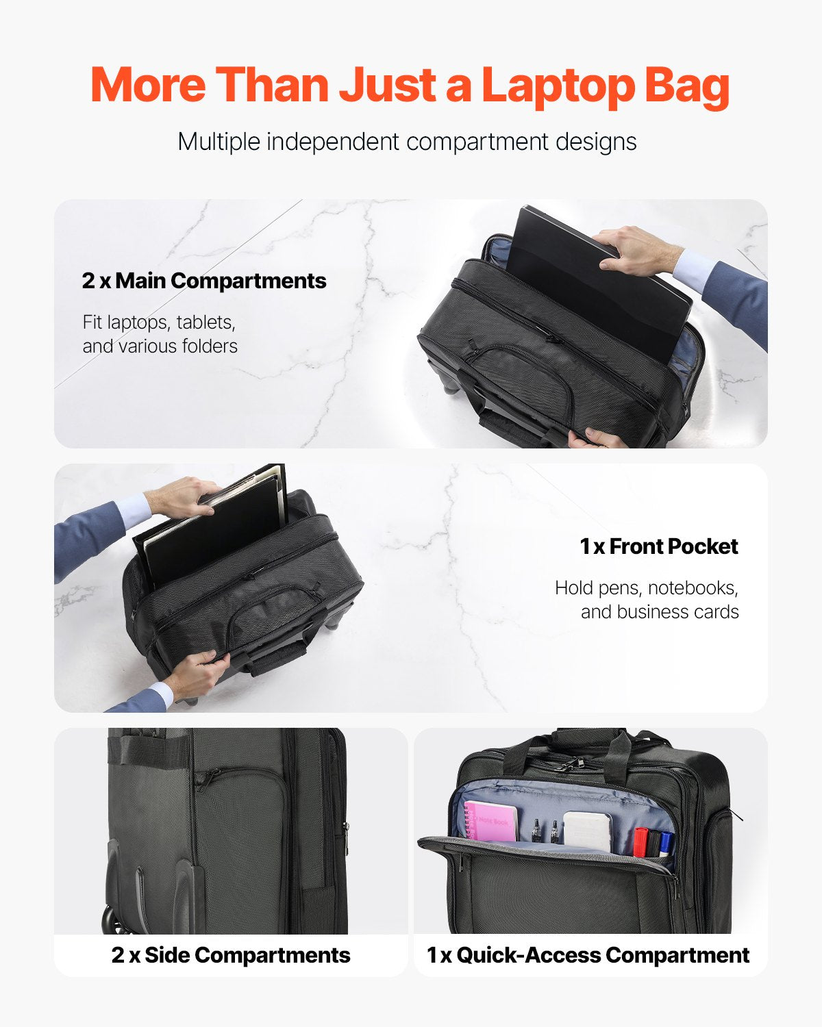Rolling Laptop Bag, Fits Up to 17.3 Inch Laptop, Wheeled Briefcase, Roller Computer Tote Bag with Wheels & Telescoping Handle, Laptop Case for Work Travel Business Office, Women & Men (Black)