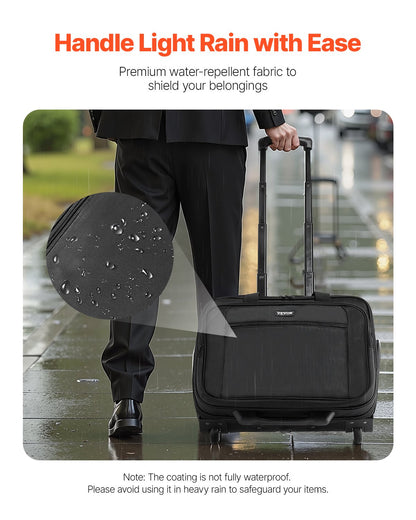 Rolling Laptop Bag, Fits Up to 17.3 Inch Laptop, Wheeled Briefcase, Roller Computer Tote Bag with Wheels & Telescoping Handle, Laptop Case for Work Travel Business Office, Women & Men (Black)
