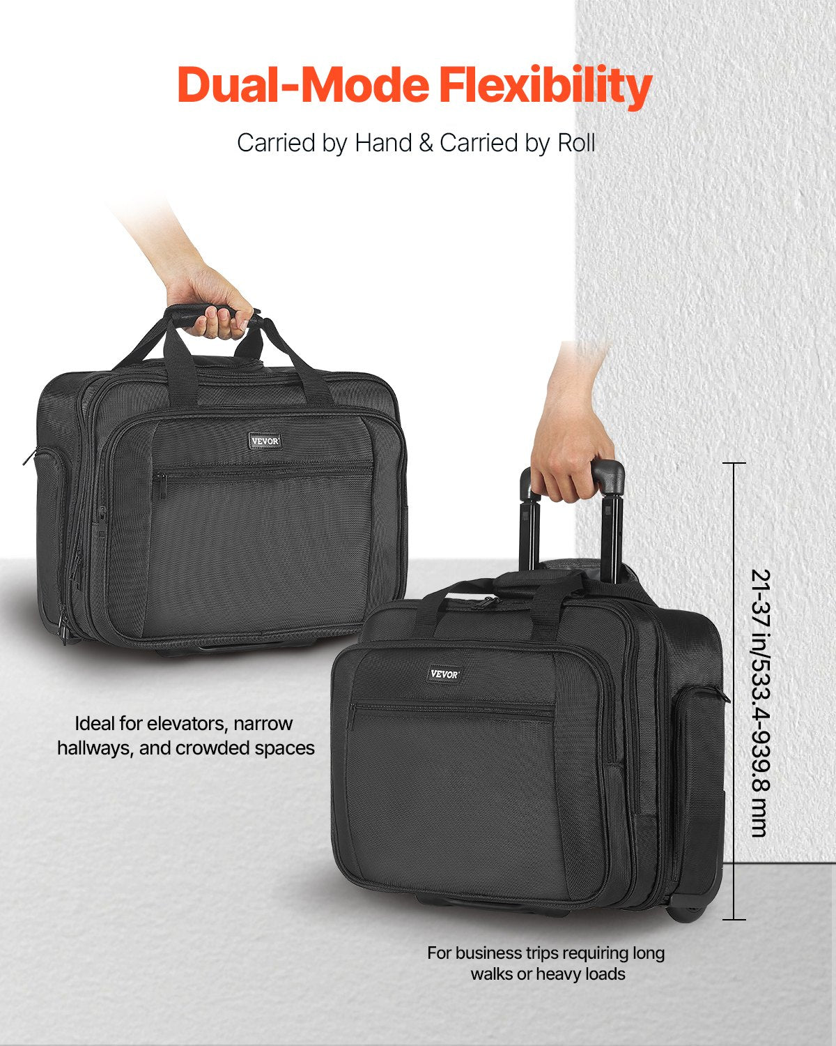 Rolling Laptop Bag, Fits Up to 17.3 Inch Laptop, Wheeled Briefcase, Roller Computer Tote Bag with Wheels & Telescoping Handle, Laptop Case for Work Travel Business Office, Women & Men (Black)