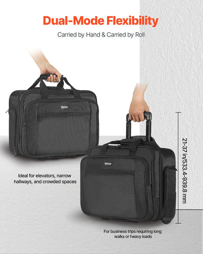 Rolling Laptop Bag, Fits Up to 17.3 Inch Laptop, Wheeled Briefcase, Roller Computer Tote Bag with Wheels & Telescoping Handle, Laptop Case for Work Travel Business Office, Women & Men (Black)