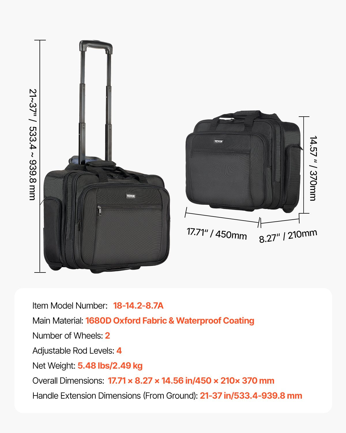 Rolling Laptop Bag, Fits Up to 17.3 Inch Laptop, Wheeled Briefcase, Roller Computer Tote Bag with Wheels & Telescoping Handle, Laptop Case for Work Travel Business Office, Women & Men (Black)