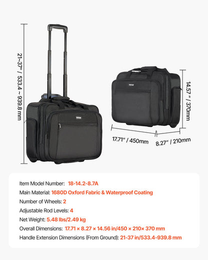 Rolling Laptop Bag, Fits Up to 17.3 Inch Laptop, Wheeled Briefcase, Roller Computer Tote Bag with Wheels & Telescoping Handle, Laptop Case for Work Travel Business Office, Women & Men (Black)