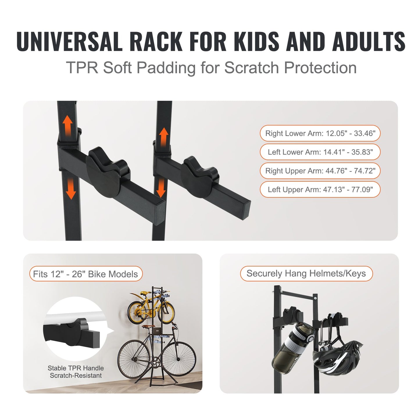 4 Bike Storage Rack, Free Standing Gravity Wall Vertical Bike Rack, Fully Adjustable Bike Rack Garage, Sturdy Steel & Easy Assemble, for Garage, Living Room, Shed, Holds Up to 260 lbs Black