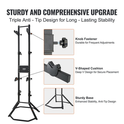 4 Bike Storage Rack, Free Standing Gravity Wall Vertical Bike Rack, Fully Adjustable Bike Rack Garage, Sturdy Steel & Easy Assemble, for Garage, Living Room, Shed, Holds Up to 260 lbs Black