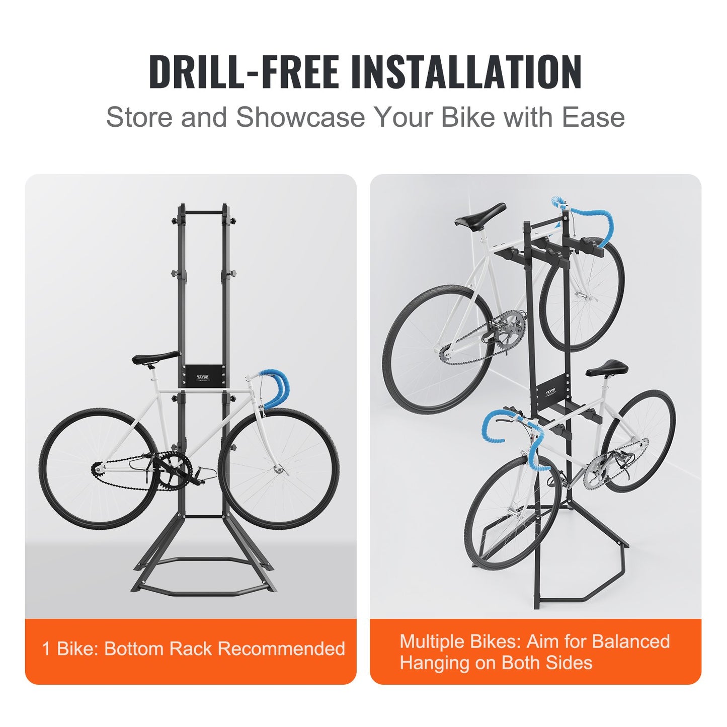 4 Bike Storage Rack, Free Standing Gravity Wall Vertical Bike Rack, Fully Adjustable Bike Rack Garage, Sturdy Steel & Easy Assemble, for Garage, Living Room, Shed, Holds Up to 260 lbs Black