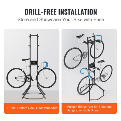 4 Bike Storage Rack, Free Standing Gravity Wall Vertical Bike Rack, Fully Adjustable Bike Rack Garage, Sturdy Steel & Easy Assemble, for Garage, Living Room, Shed, Holds Up to 260 lbs Black