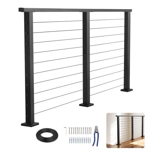 6.5 ft Complete Cable Railing Kit with Post, 35 inch Tall Matte Black Stainless Steel Handrail Cuttable for Outdoor/Indoor Steps, Level Hole Drilled Railing Posts System for Stairs,Deck,Balcony