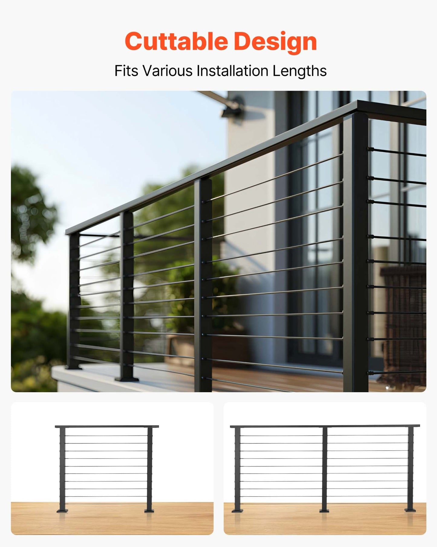6.5 ft Complete Cable Railing Kit with Post, 35 inch Tall Matte Black Stainless Steel Handrail Cuttable for Outdoor/Indoor Steps, Level Hole Drilled Railing Posts System for Stairs,Deck,Balcony