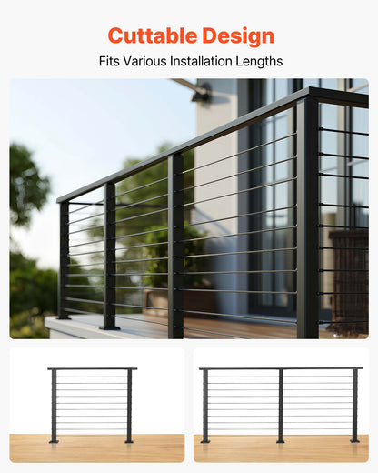 6.5 ft Complete Cable Railing Kit with Post, 35 inch Tall Matte Black Stainless Steel Handrail Cuttable for Outdoor/Indoor Steps, Level Hole Drilled Railing Posts System for Stairs,Deck,Balcony
