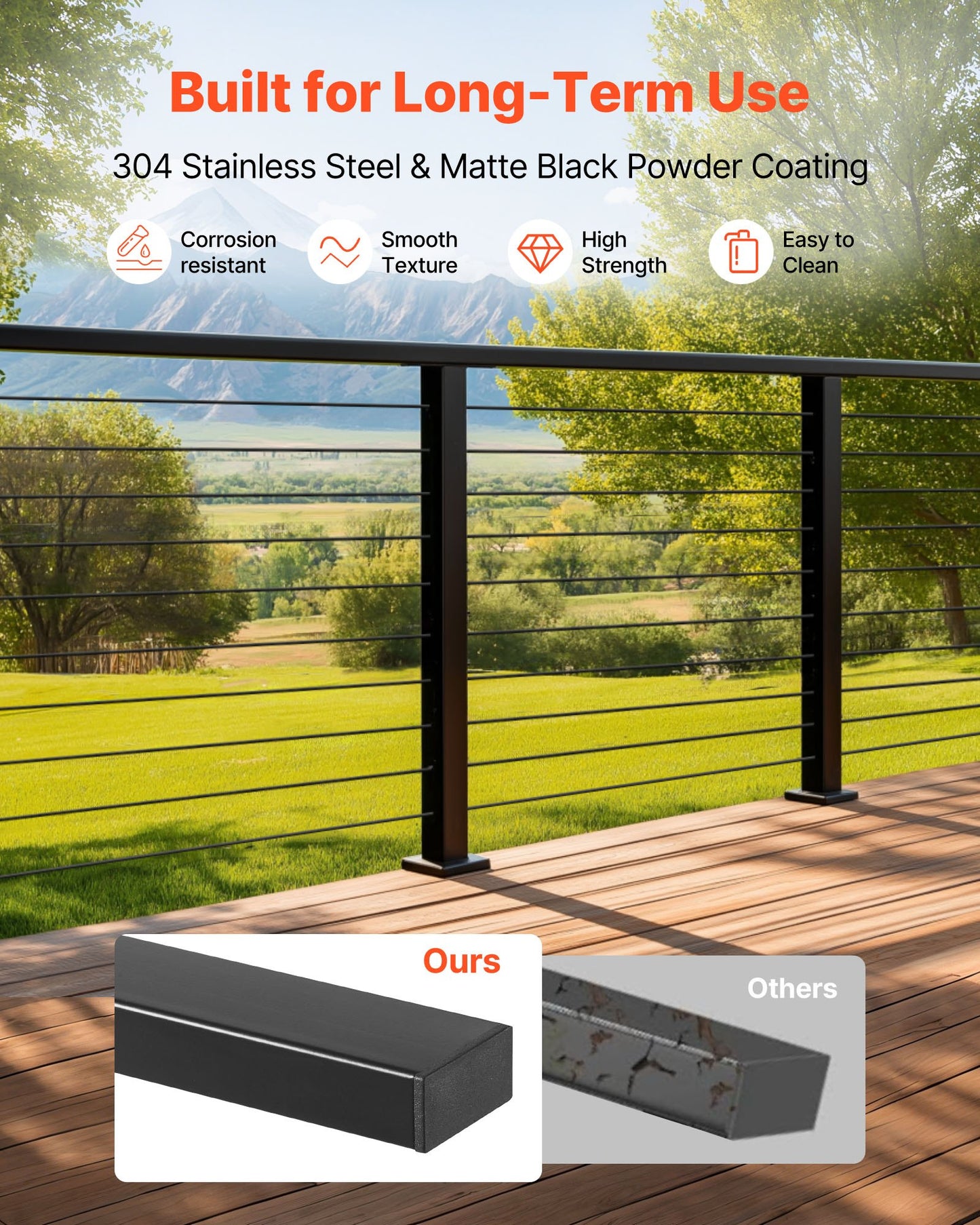 6.5 ft Complete Cable Railing Kit with Post, 35 inch Tall Matte Black Stainless Steel Handrail Cuttable for Outdoor/Indoor Steps, Level Hole Drilled Railing Posts System for Stairs,Deck,Balcony