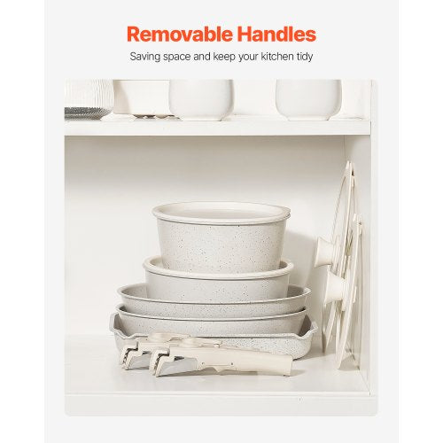 17-teiliges Topf- und Pfannenset Granit Antihaft-Kochgeschirr Weiß | EU