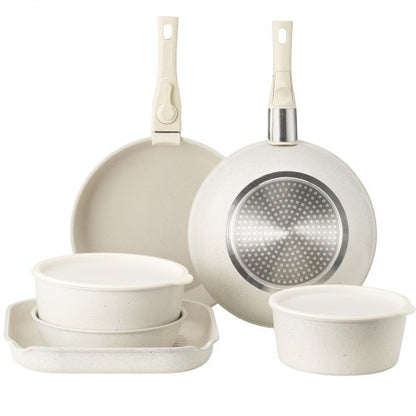 17-teiliges Topf- und Pfannenset Granit Antihaft-Kochgeschirr Weiß | EU