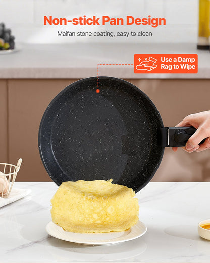 17 Piece Pots and Pans Set, Granite Nonstick Detachable Handle Cookware, Space Saving Induction Cookwares, Kitchen RV Cooking Sets with Frying, Sauce, Saute, Tempered Glass Lid, Oven Safe, Black