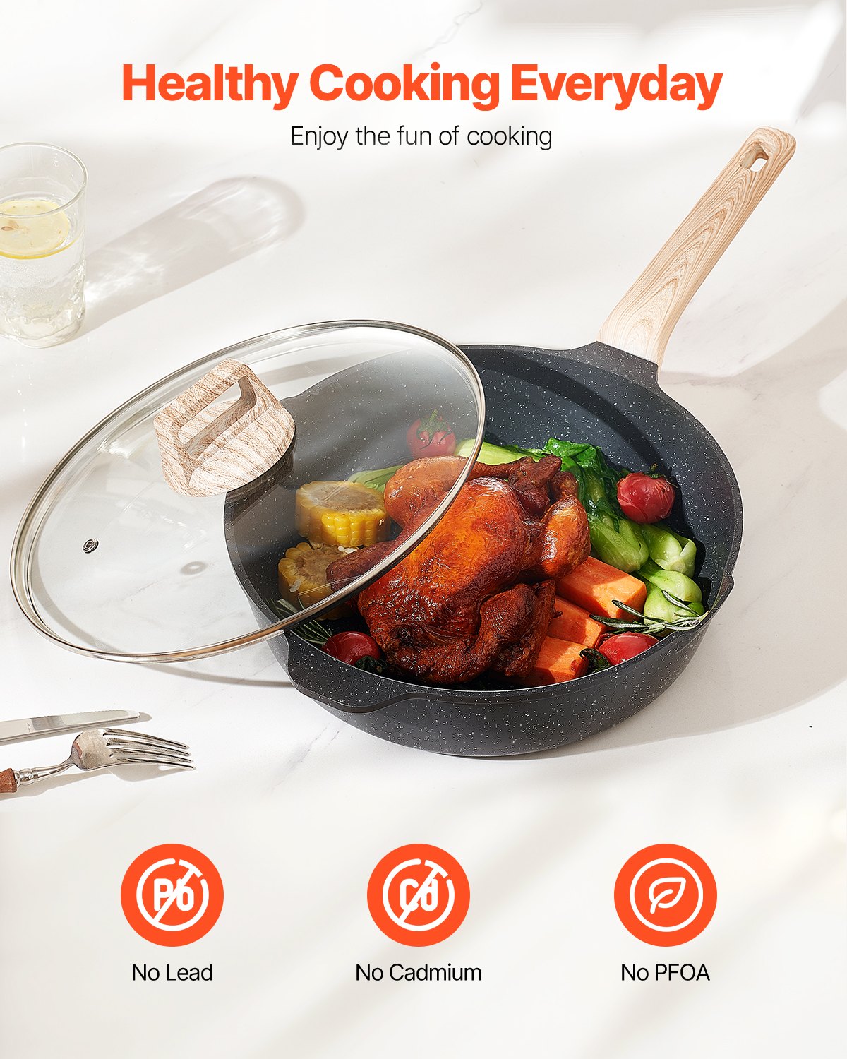 19 Piece Pots and Pans Set, Granite Nonstick Cookware Set, Induction Cookwares, Kitchen RV Cooking Sets with Frying, Sauce, Saute, Tempered Glass Lids, and Pan Protectors, Black