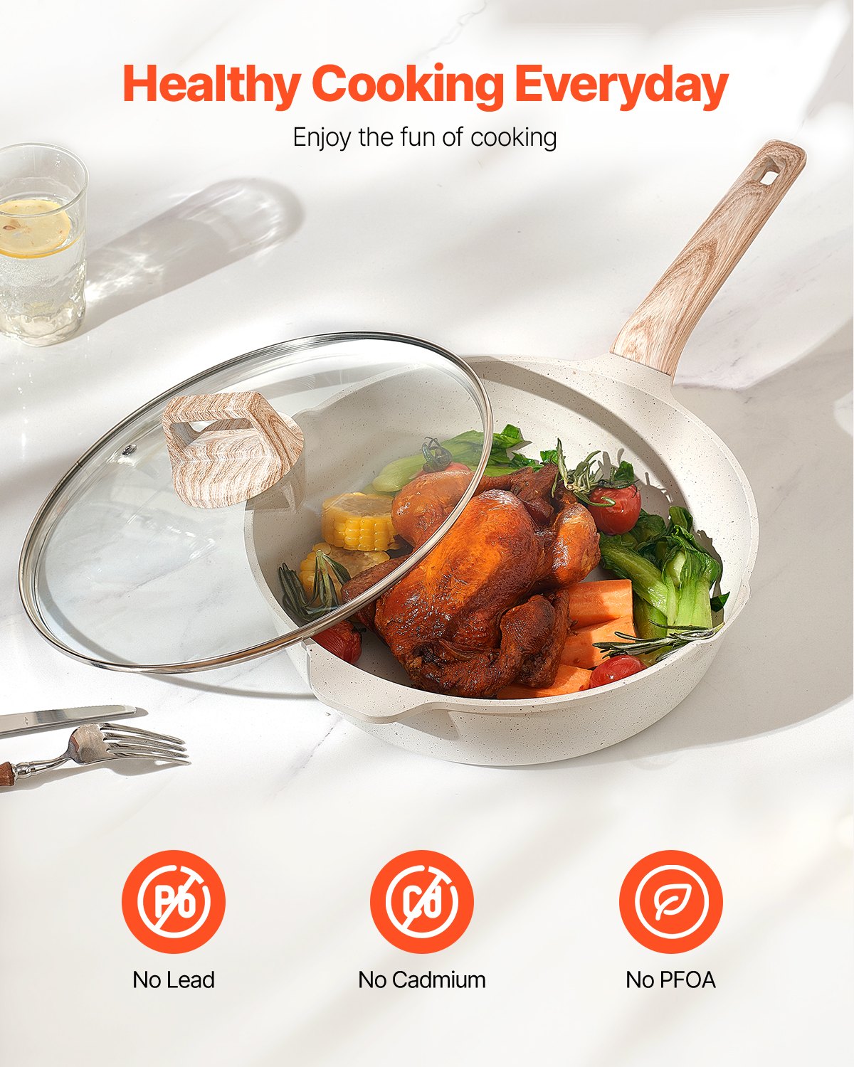 19 Piece Pots and Pans Set Nonstick, Granite Cookware Set, Induction Cookwares, Kitchen RV Cooking Sets with Frying, Sauce, Saute, Tempered Glass Lids, and Pan Protectors, White