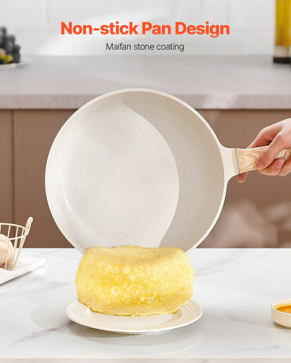 19 Piece Pots and Pans Set Nonstick, Granite Cookware Set, Induction Cookwares, Kitchen RV Cooking Sets with Frying, Sauce, Saute, Tempered Glass Lids, and Pan Protectors, White