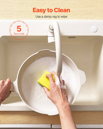 19 Piece Pots and Pans Set Nonstick, Granite Cookware Set, Induction Cookwares, Kitchen RV Cooking Sets with Frying, Sauce, Saute, Tempered Glass Lids, and Pan Protectors, White