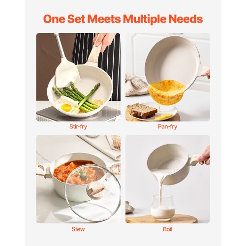 17-teiliges Topf- und Pfannenset Granit Antihaft-Kochgeschirr Weiß | EU