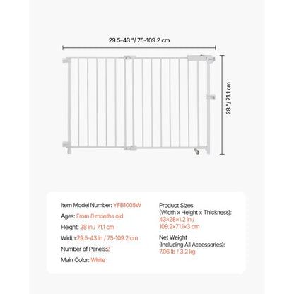 Babygitter 69-102 cm verstellbare Breite 68 cm hoch Hundegitter weiß | EU