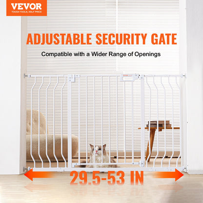 Baby Gate, 29.5"-53" Extra Wide, 30" High, Dog Gate for Stairs Doorways and Houses, Easy Step Walk Thru Auto Close Baby Gate Pet Security Gate with Pressure Mounting Kit and Wall Mounting Kit, White