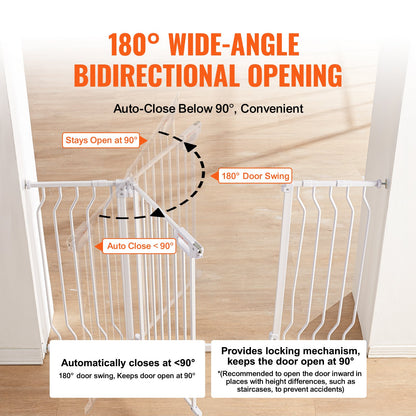 Baby Gate, 29.5"-53" Extra Wide, 30" High, Dog Gate for Stairs Doorways and Houses, Easy Step Walk Thru Auto Close Baby Gate Pet Security Gate with Pressure Mounting Kit and Wall Mounting Kit, White