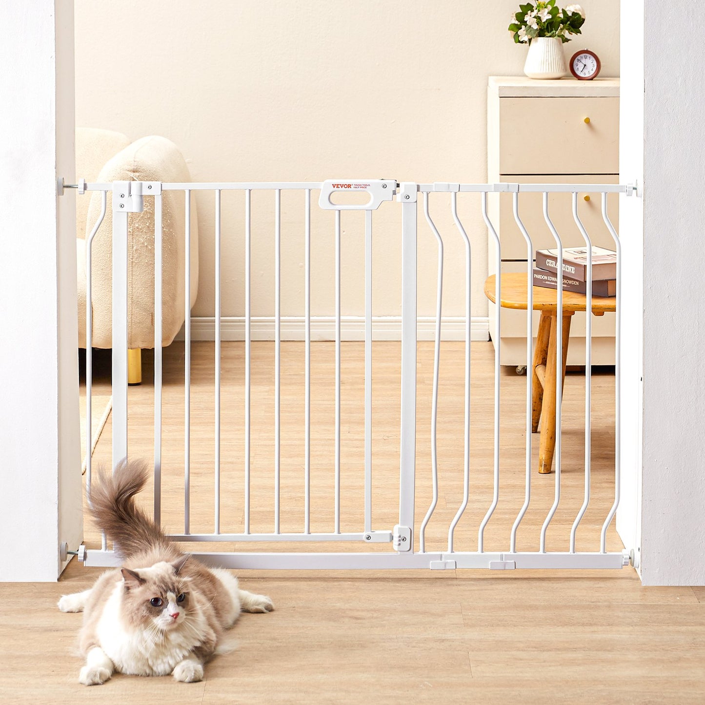 Babygitter, 74,9–122,9 cm extra breit, 76,2 cm hoch, Hundegitter für Treppen, Türen und Häuser, Easy Step Walk Thru, Auto-Close-Babygitter, Haustier-Sicherheitstor mit Druckmontagesatz und Wandmontagesatz, weiß