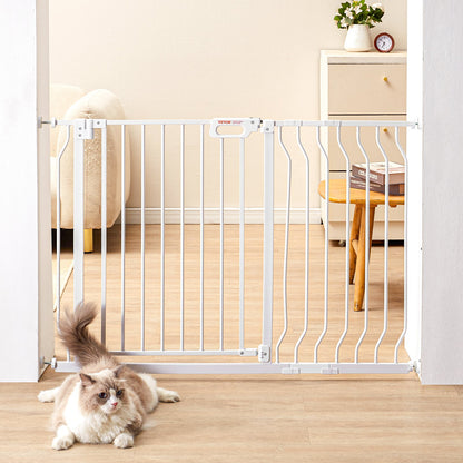 Babygitter, 74,9–122,9 cm extra breit, 76,2 cm hoch, Hundegitter für Treppen, Türen und Häuser, Easy Step Walk Thru, Auto-Close-Babygitter, Haustier-Sicherheitstor mit Druckmontagesatz und Wandmontagesatz, weiß