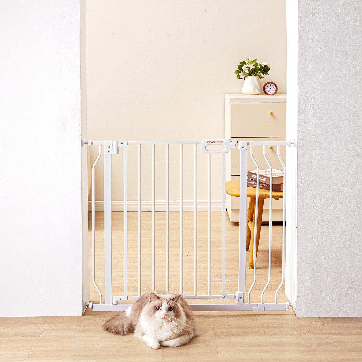 Baby Gate, 29.5"-39" Extra Wide, 30" High, Dog Gate for Stairs Doorways and Houses, Easy Step Walk Thru Auto Close Baby Gate Pet Security Gate with Pressure Mounting Kit and Wall Mounting Kit, White